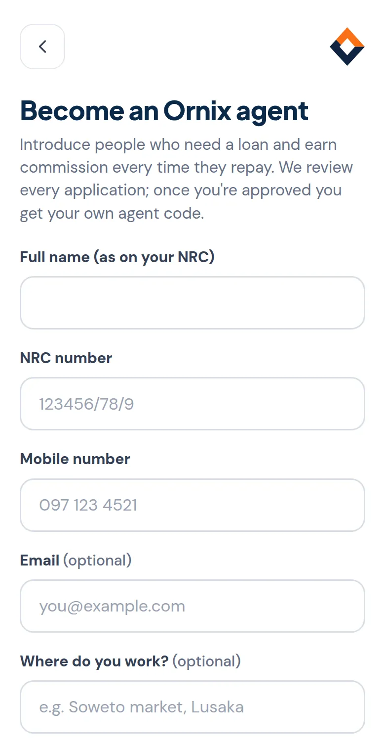 The agent sign-up form